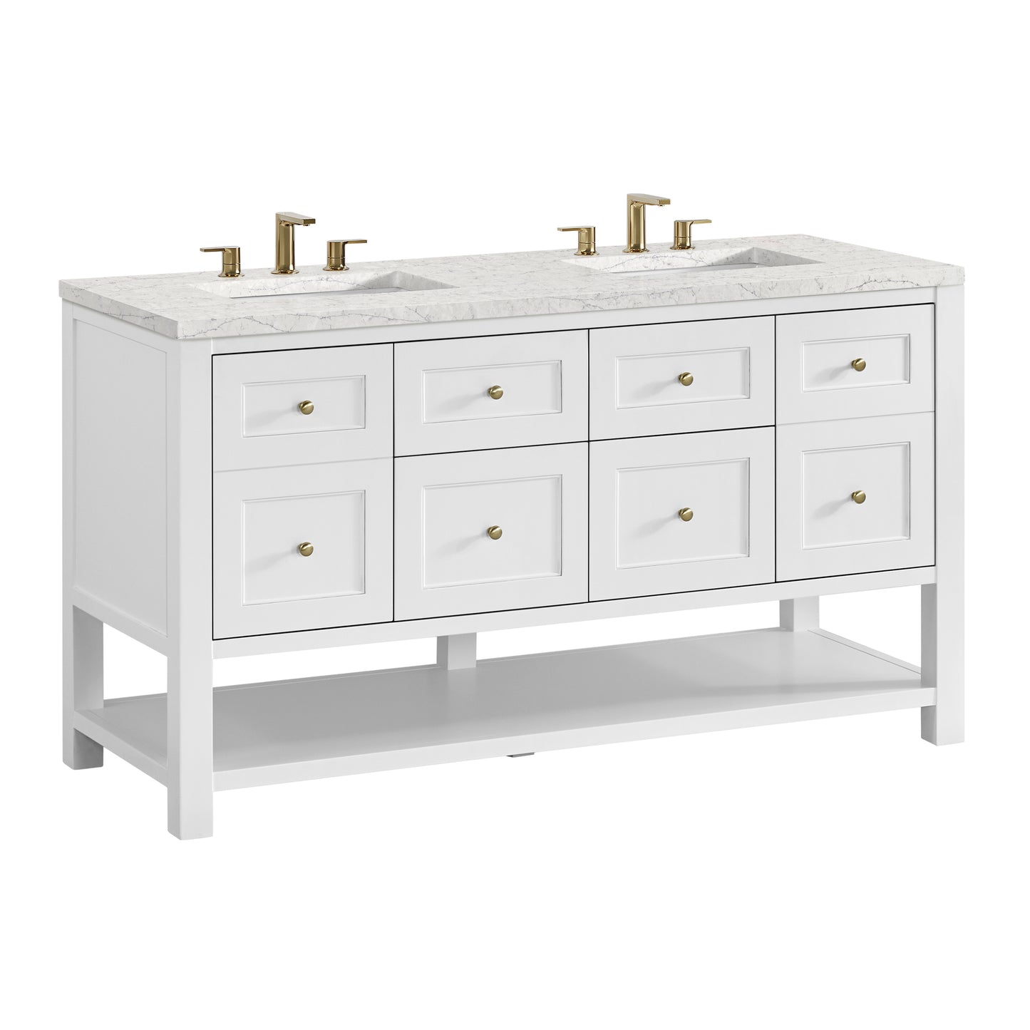 James Martin Vanities Breckenridge 60" Bright White Double Vanity With 3cm Eternal Jasmine Pearl Quartz Top