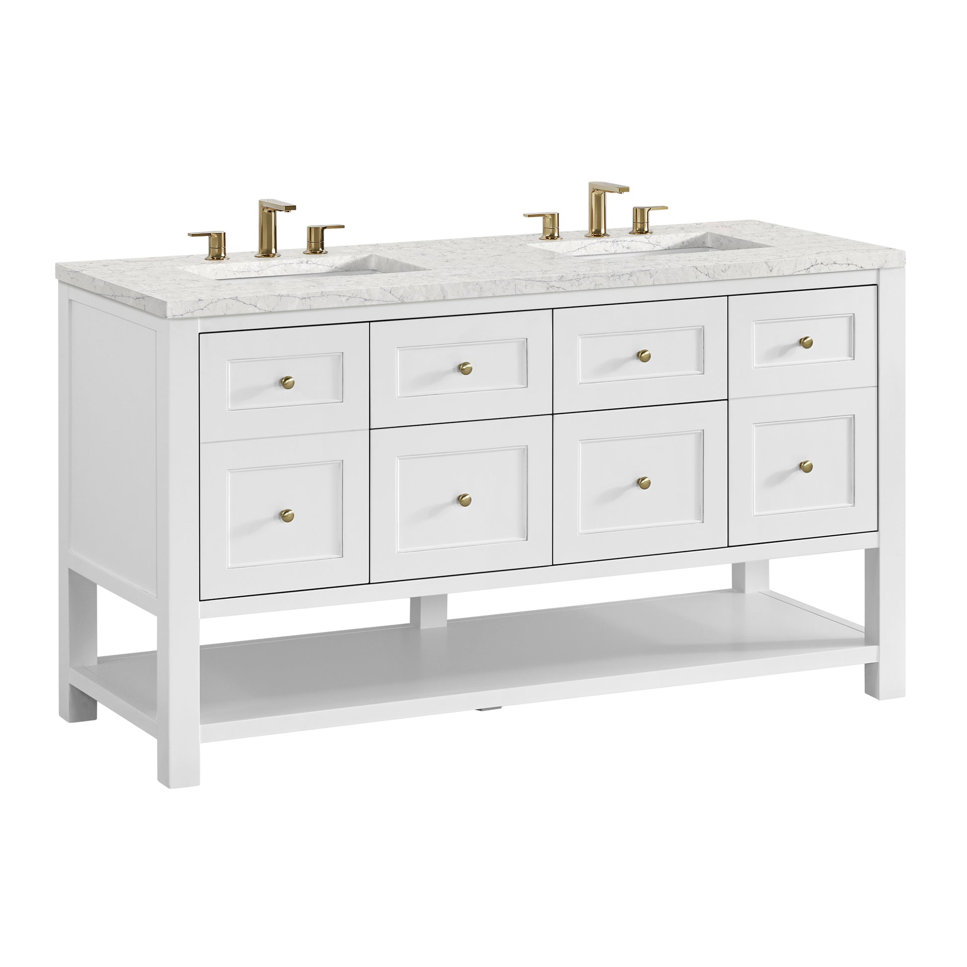 James Martin Vanities Breckenridge 60" Bright White Double Vanity With 3cm Eternal Jasmine Pearl Quartz Top
