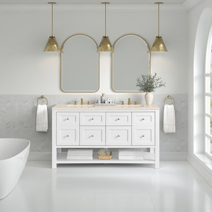 James Martin Vanities Breckenridge 60" Bright White Double Vanity With 3cm Eternal Marfil Quartz Top