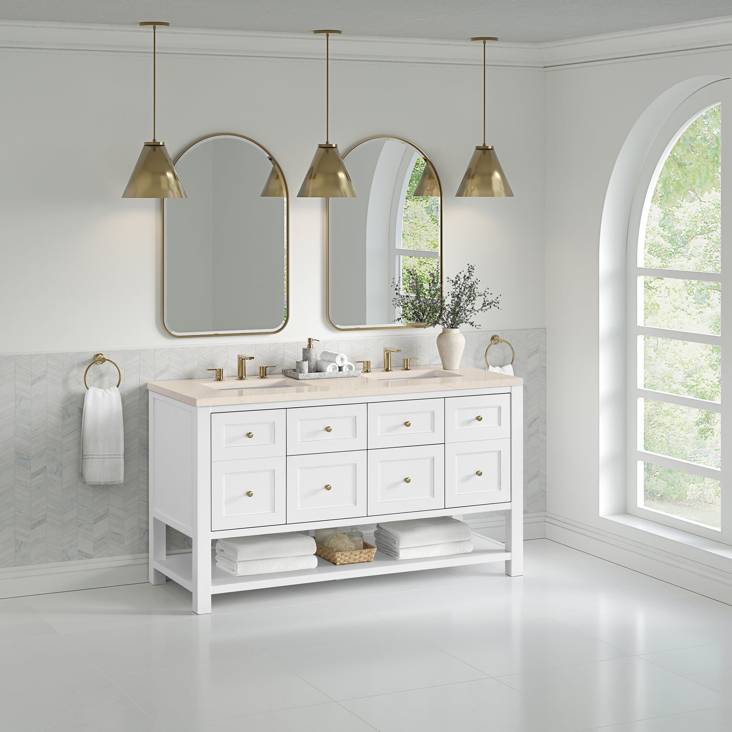 James Martin Vanities Breckenridge 60" Bright White Double Vanity With 3cm Eternal Marfil Quartz Top