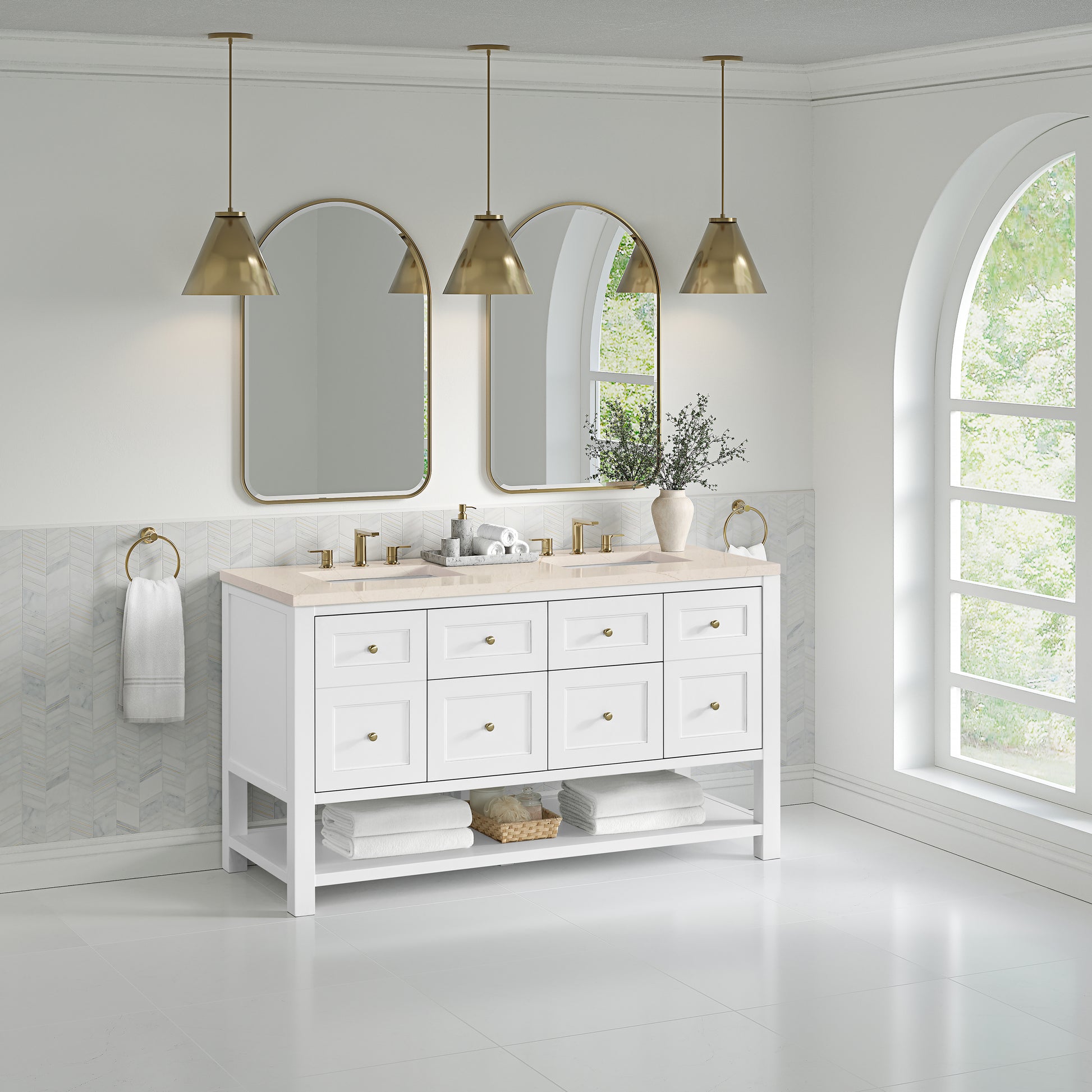 James Martin Vanities Breckenridge 60" Bright White Double Vanity With 3cm Eternal Marfil Quartz Top