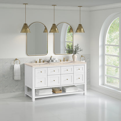James Martin Vanities Breckenridge 60" Bright White Double Vanity With 3cm Eternal Marfil Quartz Top