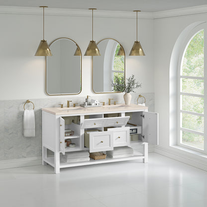 James Martin Vanities Breckenridge 60" Bright White Double Vanity With 3cm Eternal Marfil Quartz Top