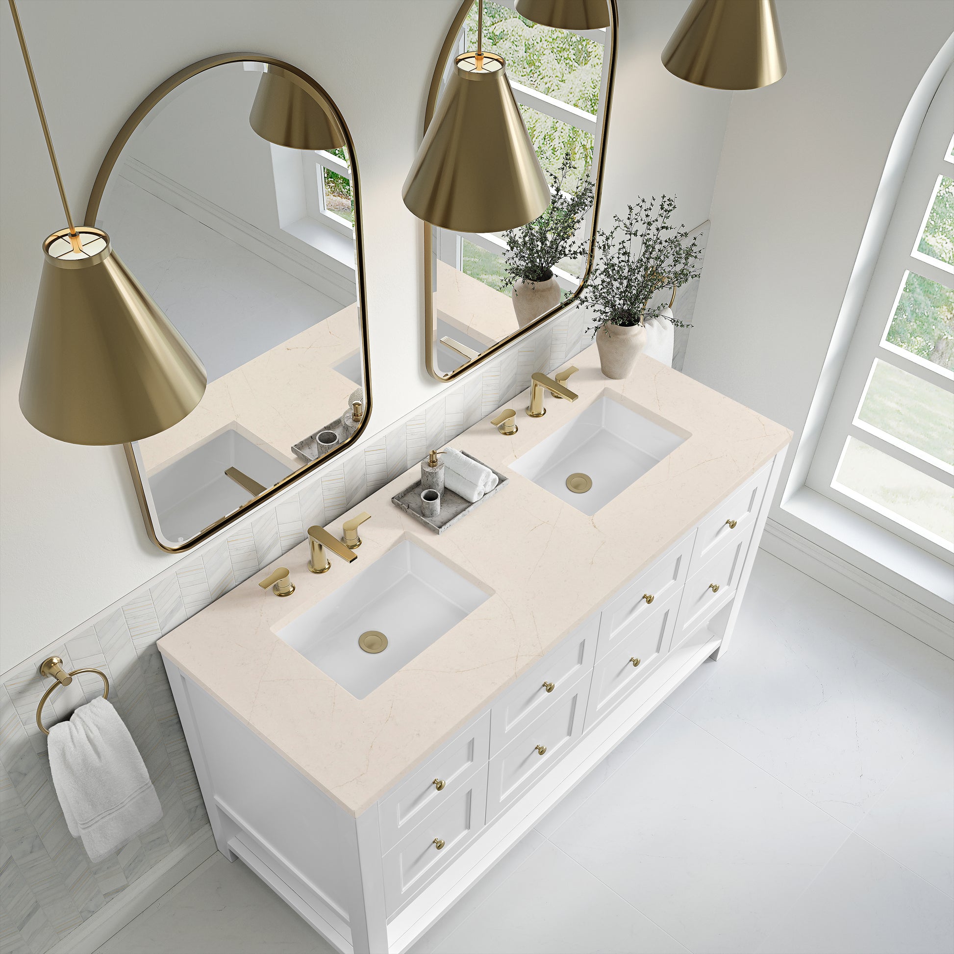 James Martin Vanities Breckenridge 60" Bright White Double Vanity With 3cm Eternal Marfil Quartz Top
