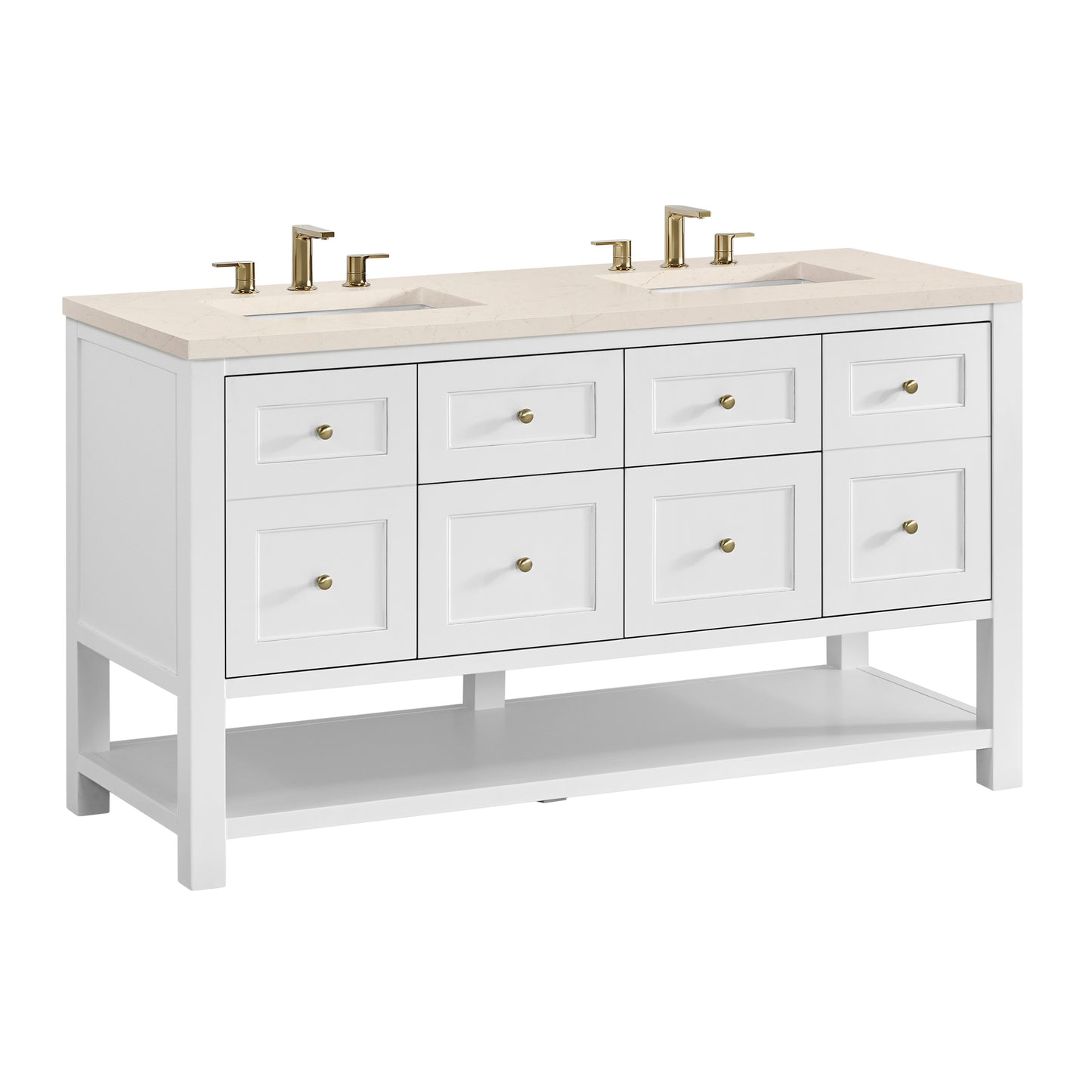 James Martin Vanities Breckenridge 60" Bright White Double Vanity With 3cm Eternal Marfil Quartz Top