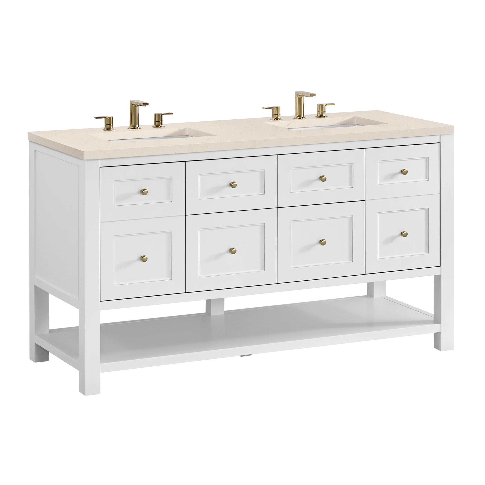 James Martin Vanities Breckenridge 60" Bright White Double Vanity With 3cm Eternal Marfil Quartz Top