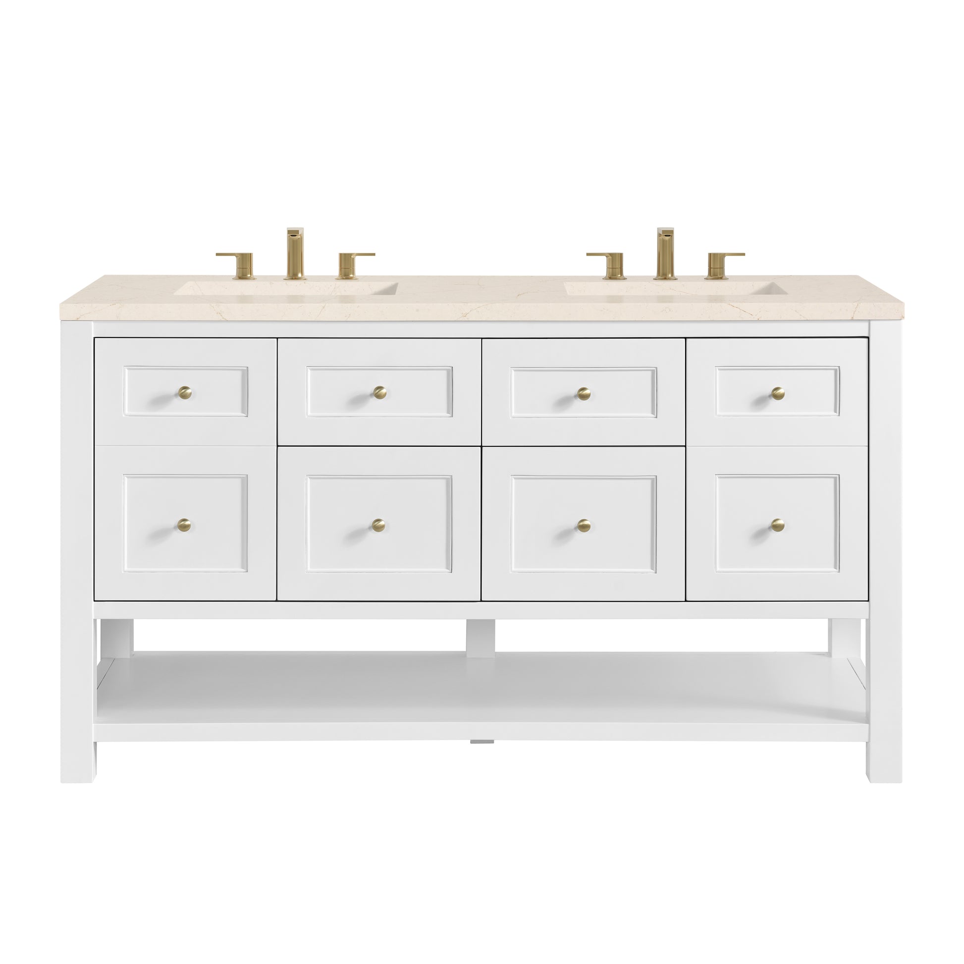 James Martin Vanities Breckenridge 60" Bright White Double Vanity With 3cm Eternal Marfil Quartz Top