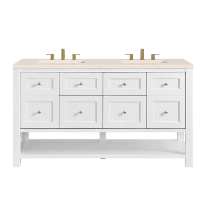 James Martin Vanities Breckenridge 60" Bright White Double Vanity With 3cm Eternal Marfil Quartz Top