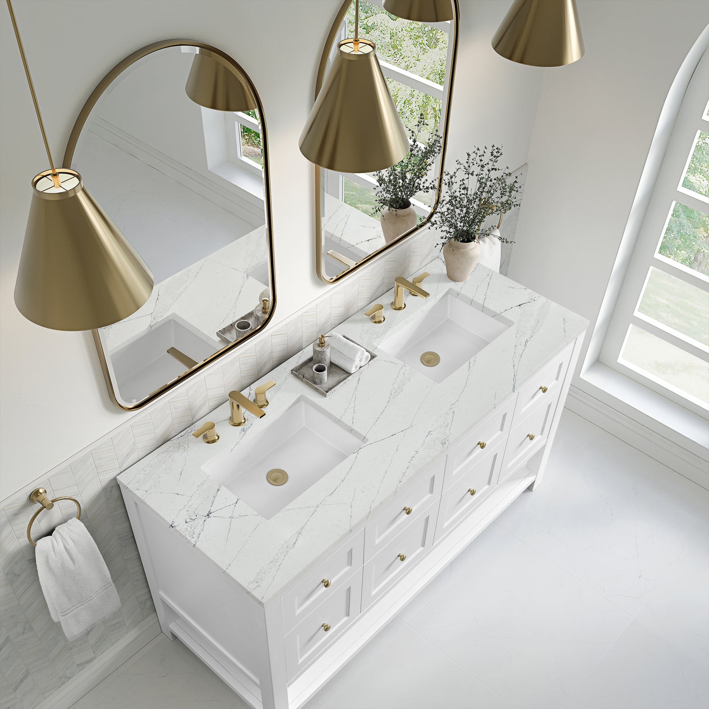 James Martin Vanities Breckenridge 60" Bright White Double Vanity With 3cm Ethereal Noctis Quartz Top