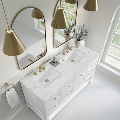 James Martin Vanities Breckenridge 60" Bright White Double Vanity With 3cm Ethereal Noctis Quartz Top
