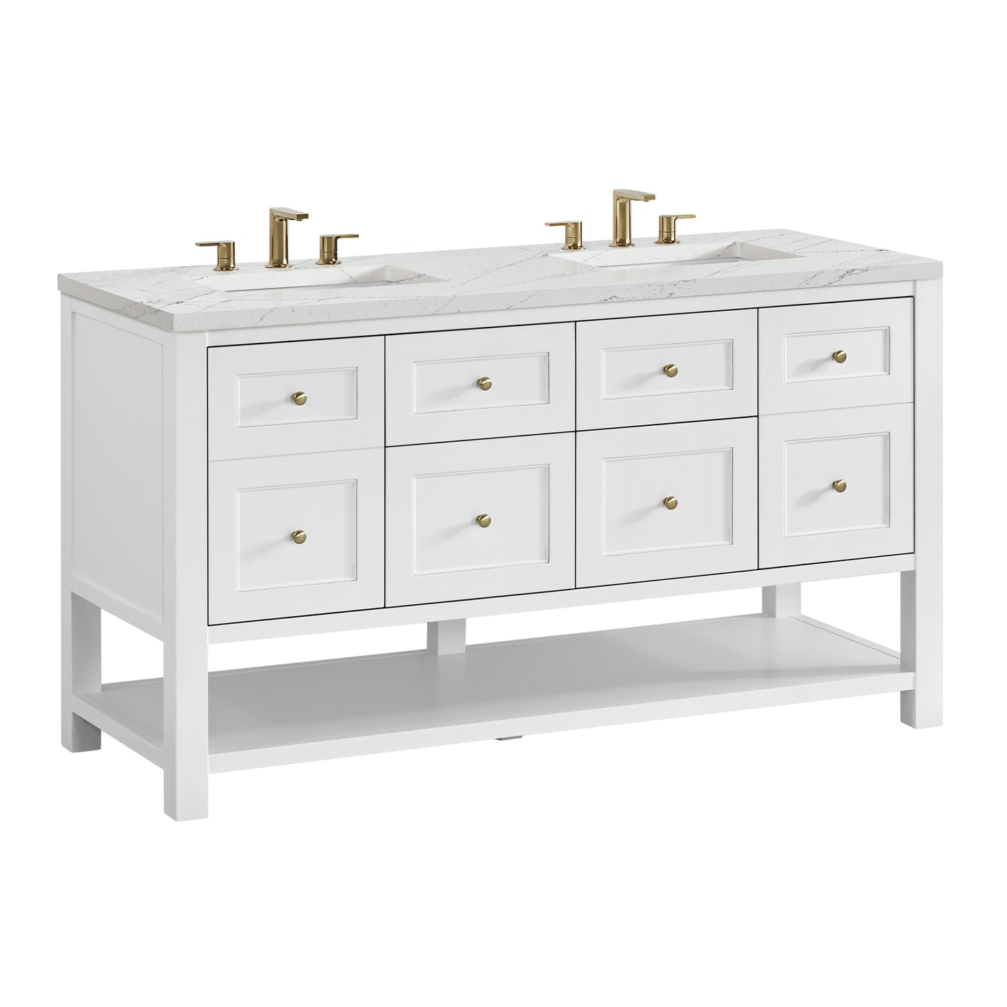 James Martin Vanities Breckenridge 60" Bright White Double Vanity With 3cm Ethereal Noctis Quartz Top