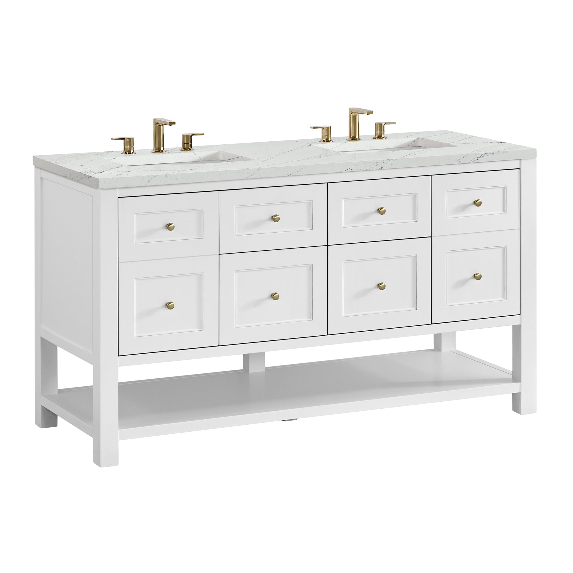 James Martin Vanities Breckenridge 60" Bright White Double Vanity With 3cm Ethereal Noctis Quartz Top