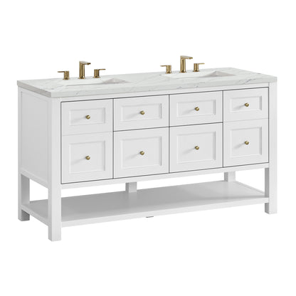 James Martin Vanities Breckenridge 60" Bright White Double Vanity With 3cm Ethereal Noctis Quartz Top