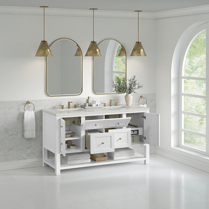 James Martin Vanities Breckenridge 60" Bright White Double Vanity With 3cm Lime Delight Quartz Top