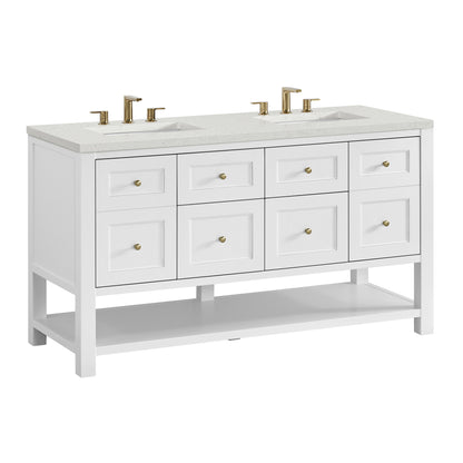 James Martin Vanities Breckenridge 60" Bright White Double Vanity With 3cm Lime Delight Quartz Top