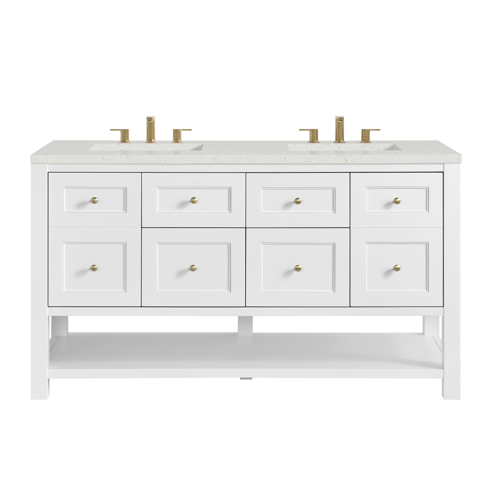 James Martin Vanities Breckenridge 60" Bright White Double Vanity With 3cm Lime Delight Quartz Top