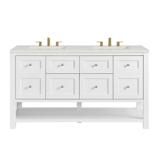 James Martin Vanities Breckenridge 60" Bright White Double Vanity With 3cm Lime Delight Quartz Top