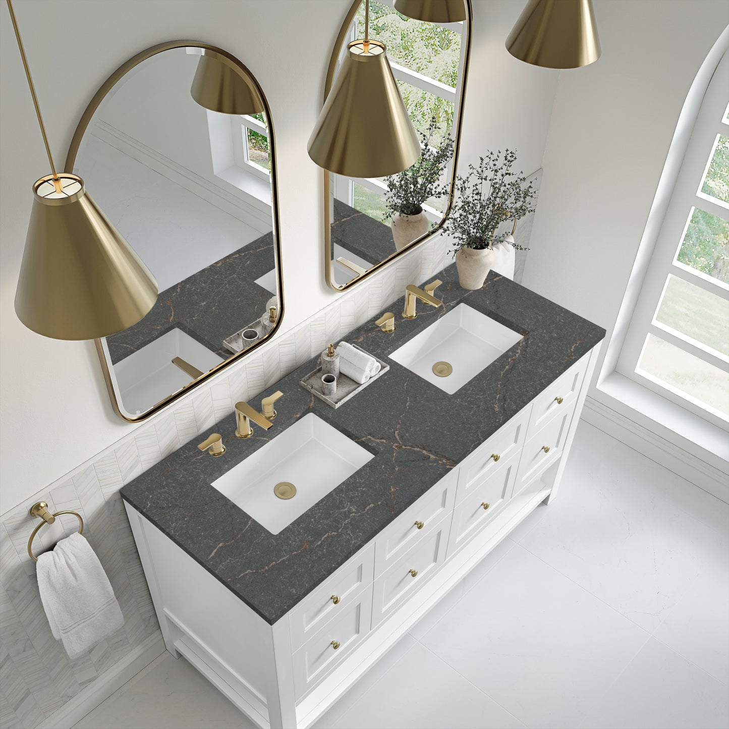 James Martin Vanities Breckenridge 60" Bright White Double Vanity With 3cm Parisien Bleu Quartz Top