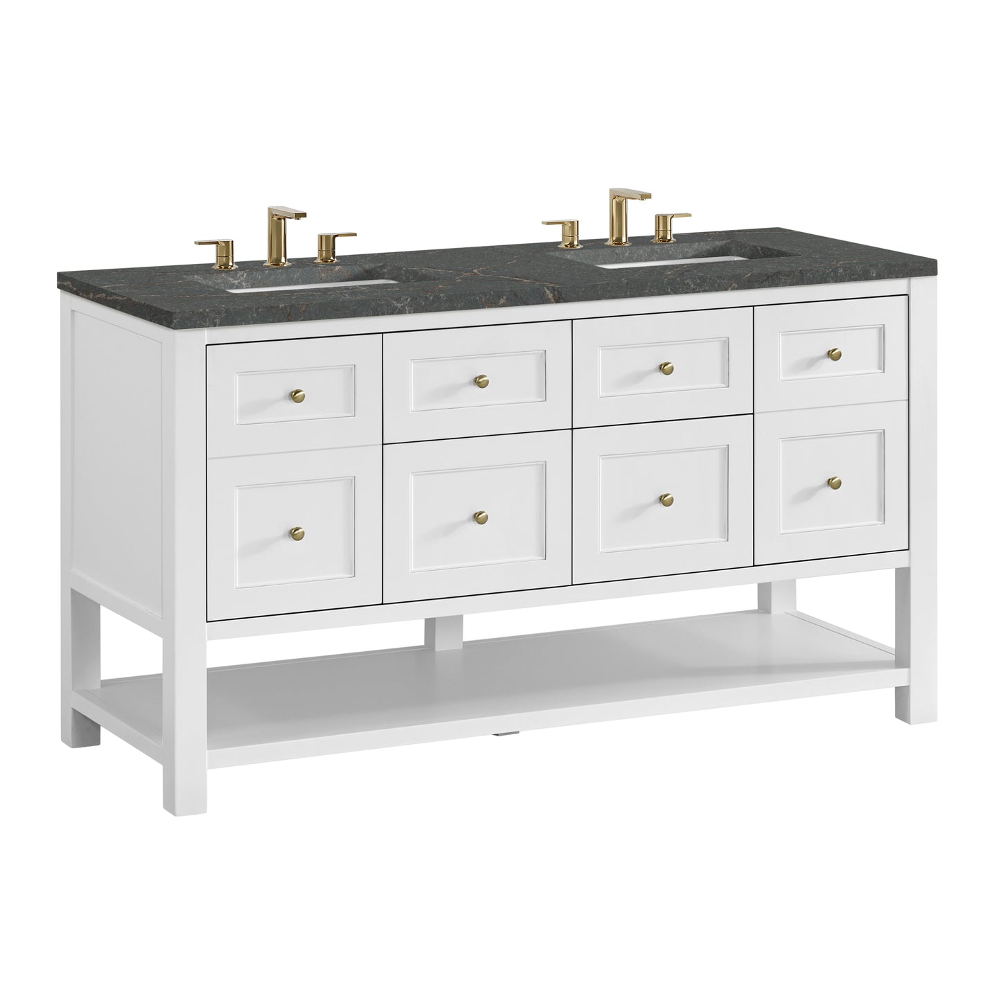 James Martin Vanities Breckenridge 60" Bright White Double Vanity With 3cm Parisien Bleu Quartz Top