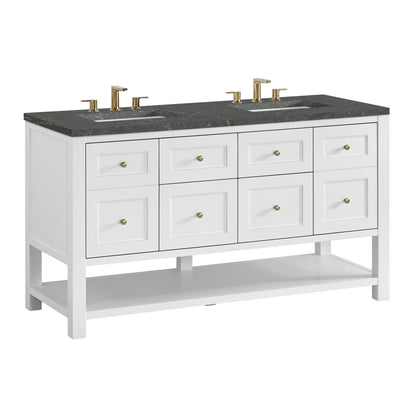 James Martin Vanities Breckenridge 60" Bright White Double Vanity With 3cm Parisien Bleu Quartz Top