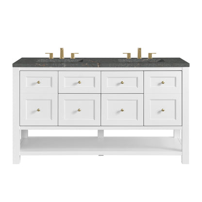 James Martin Vanities Breckenridge 60" Bright White Double Vanity With 3cm Parisien Bleu Quartz Top