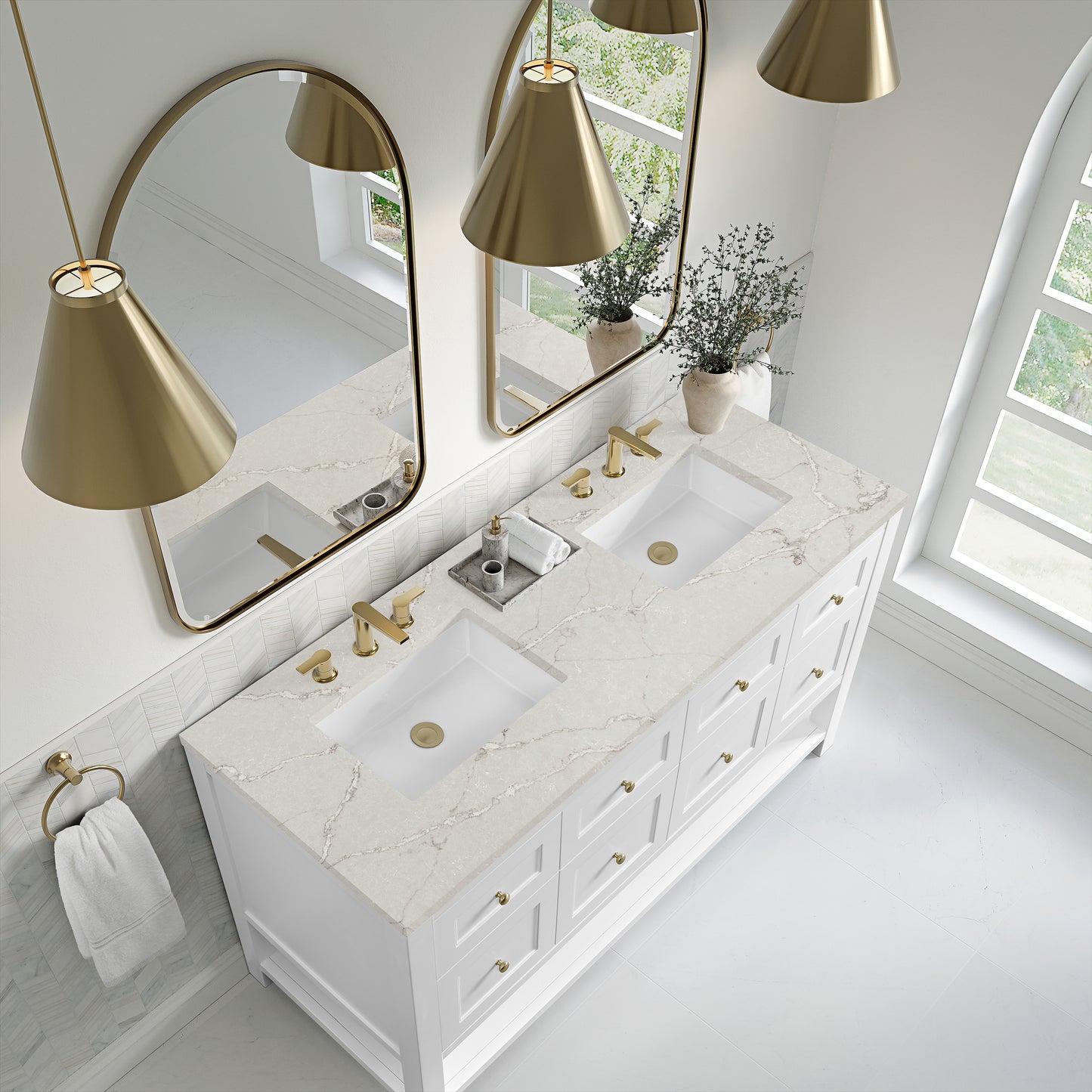 James Martin Vanities Breckenridge 60" Bright White Double Vanity With 3cm Victorian Silver Quartz Top