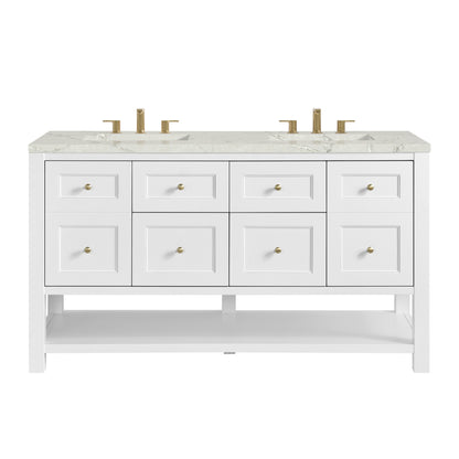 James Martin Vanities Breckenridge 60" Bright White Double Vanity With 3cm Victorian Silver Quartz Top