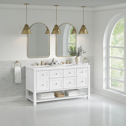 James Martin Vanities Breckenridge 60" Bright White Double Vanity With 3cm White Zeus Quartz Top