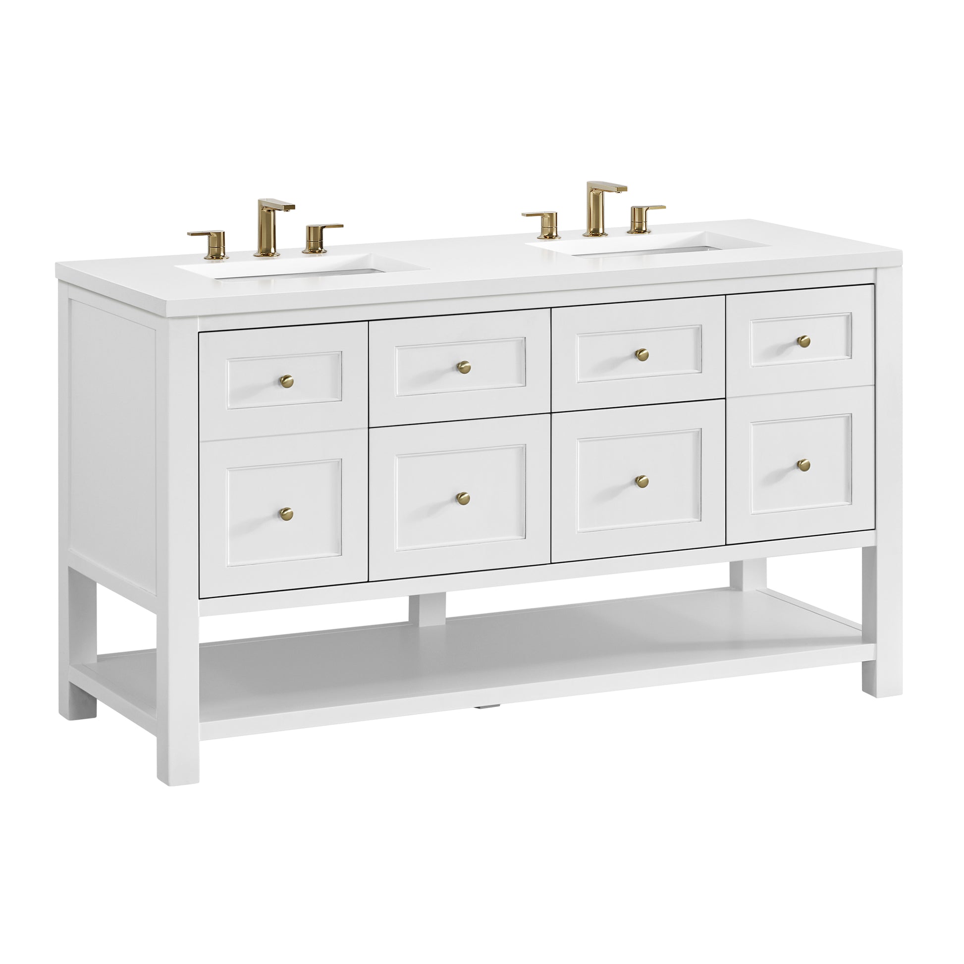 James Martin Vanities Breckenridge 60" Bright White Double Vanity With 3cm White Zeus Quartz Top