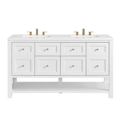 James Martin Vanities Breckenridge 60" Bright White Double Vanity With 3cm White Zeus Quartz Top