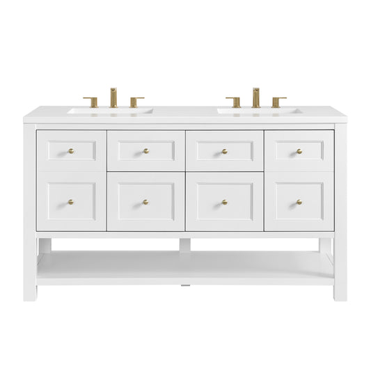 James Martin Vanities Breckenridge 60" Bright White Double Vanity With 3cm White Zeus Quartz Top