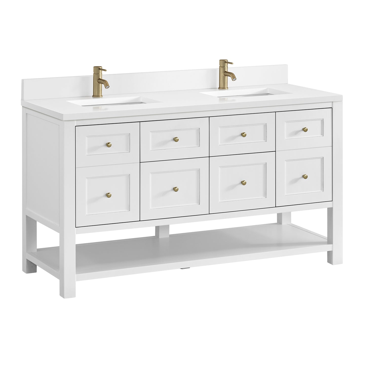 James Martin Vanities Breckenridge 60" Bright White Double Vanity With Single Hole 3cm White Zeus Quartz Top and Backsplash