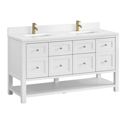 James Martin Vanities Breckenridge 60" Bright White Double Vanity With Single Hole 3cm White Zeus Quartz Top and Backsplash