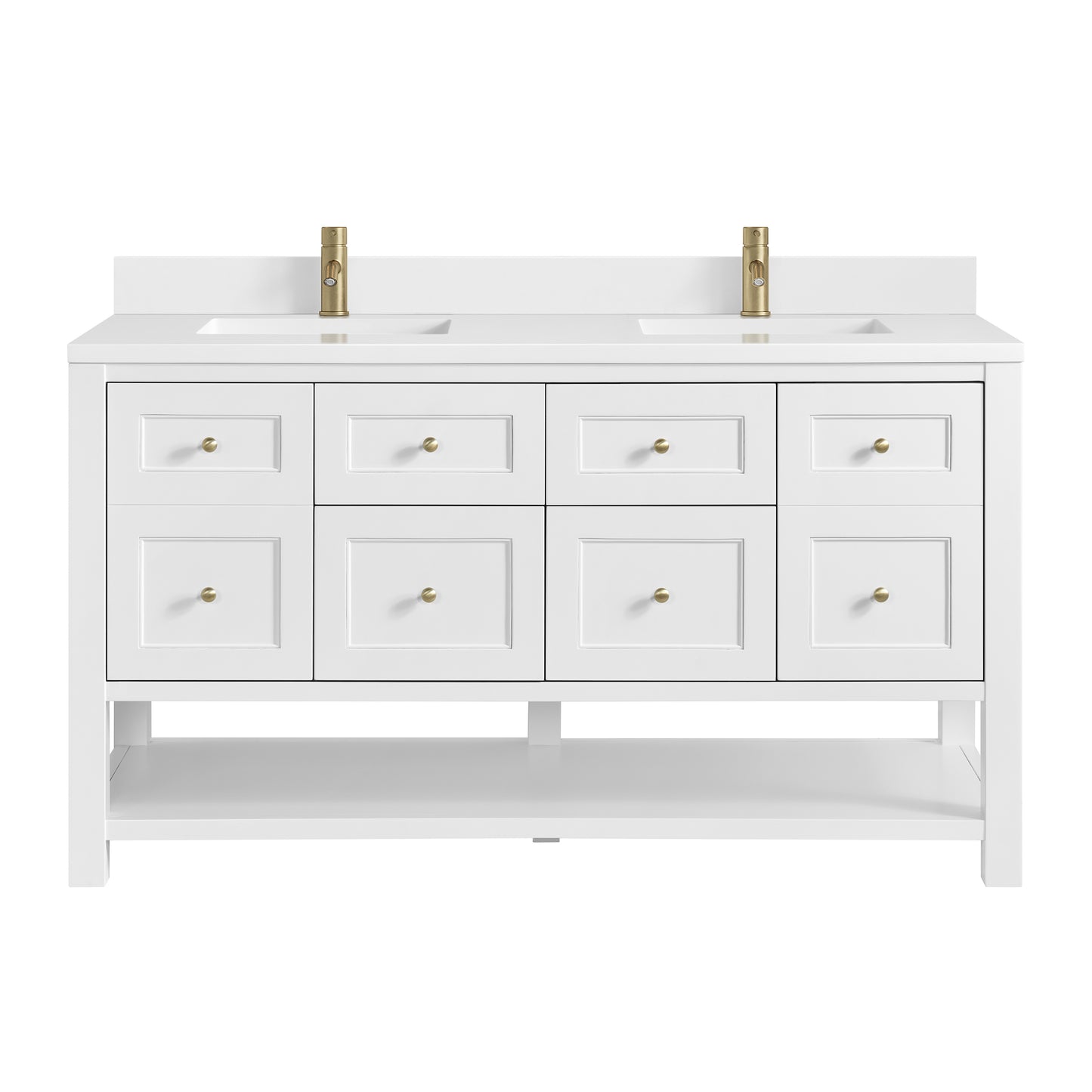 James Martin Vanities Breckenridge 60" Bright White Double Vanity With Single Hole 3cm White Zeus Quartz Top and Backsplash