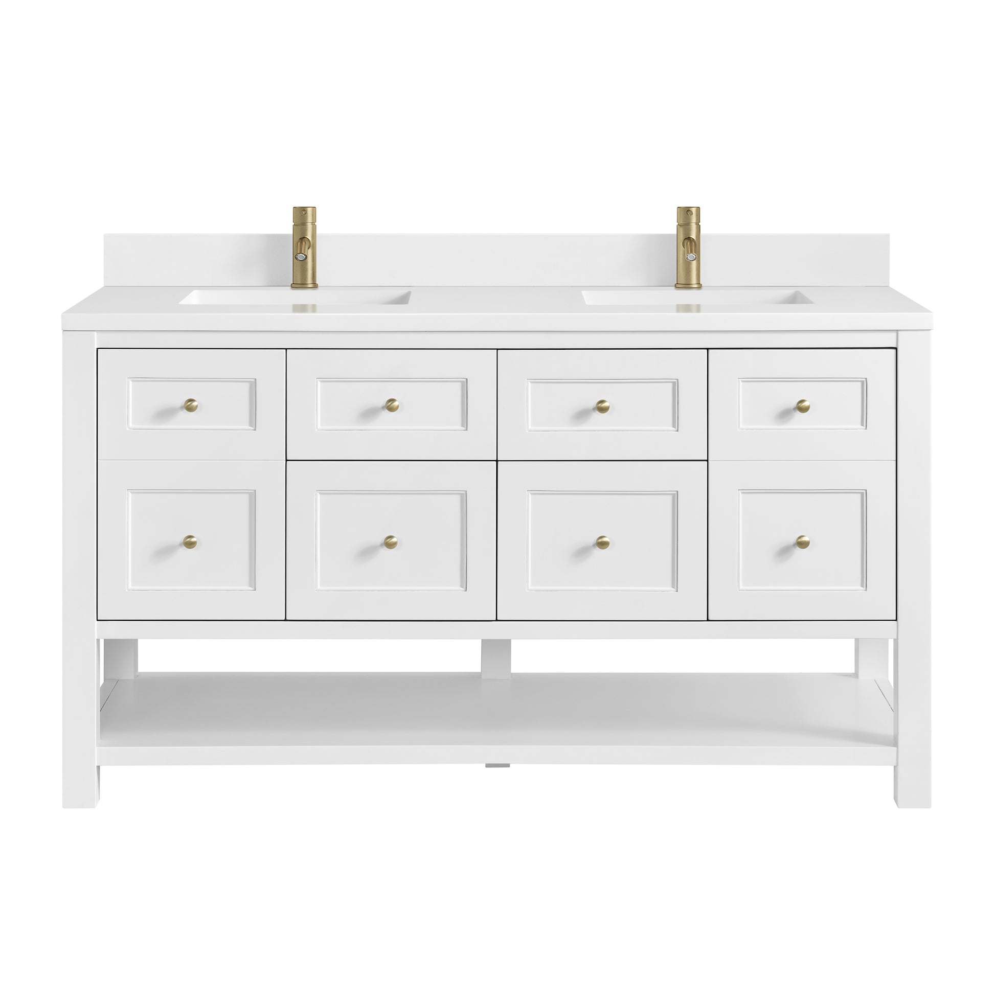 James Martin Vanities Breckenridge 60" Bright White Double Vanity With Single Hole 3cm White Zeus Quartz Top and Backsplash