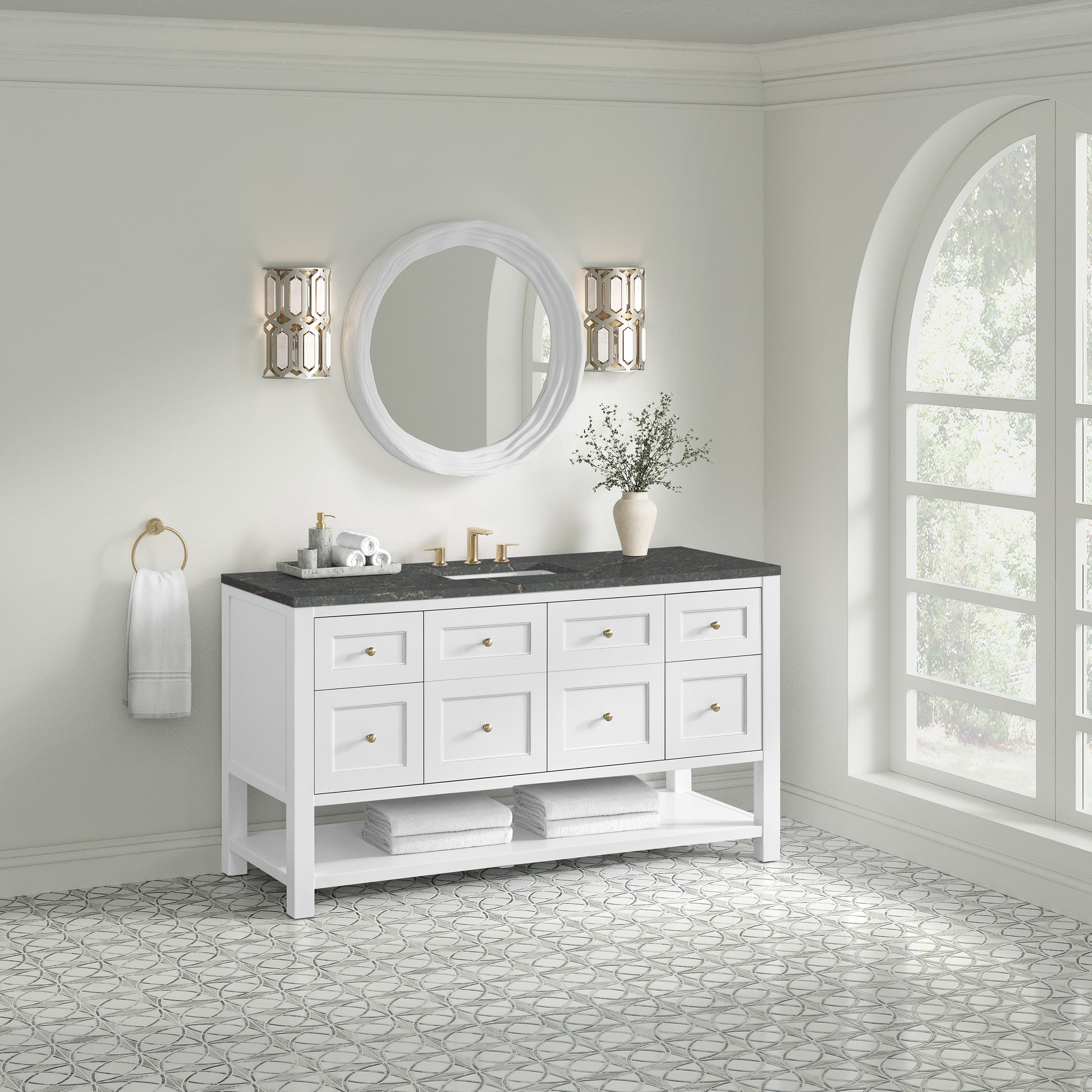 James Martin Vanities Breckenridge 60" Bright White Single Vanity Cabinet With 3cm Parisien Bleu Top