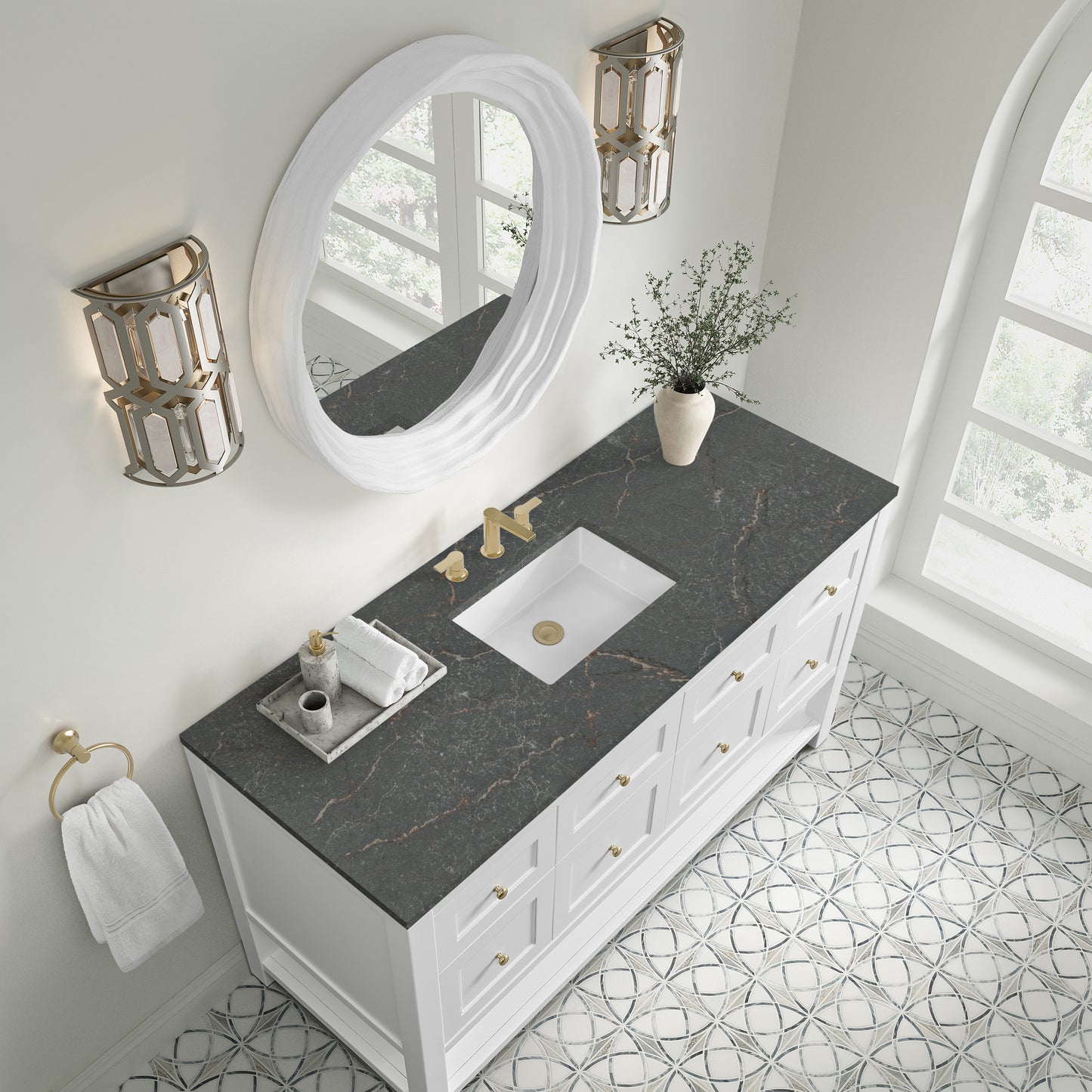 James Martin Vanities Breckenridge 60" Bright White Single Vanity Cabinet With 3cm Parisien Bleu Top
