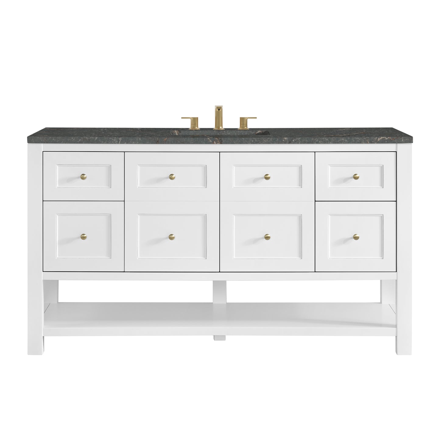James Martin Vanities Breckenridge 60" Bright White Single Vanity Cabinet With 3cm Parisien Bleu Top With FreePower Wireless Charger