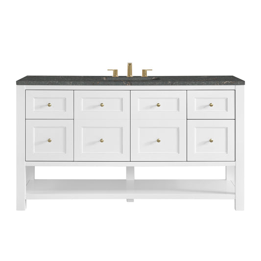 James Martin Vanities Breckenridge 60" Bright White Single Vanity Cabinet With 3cm Parisien Bleu Top With FreePower Wireless Charger