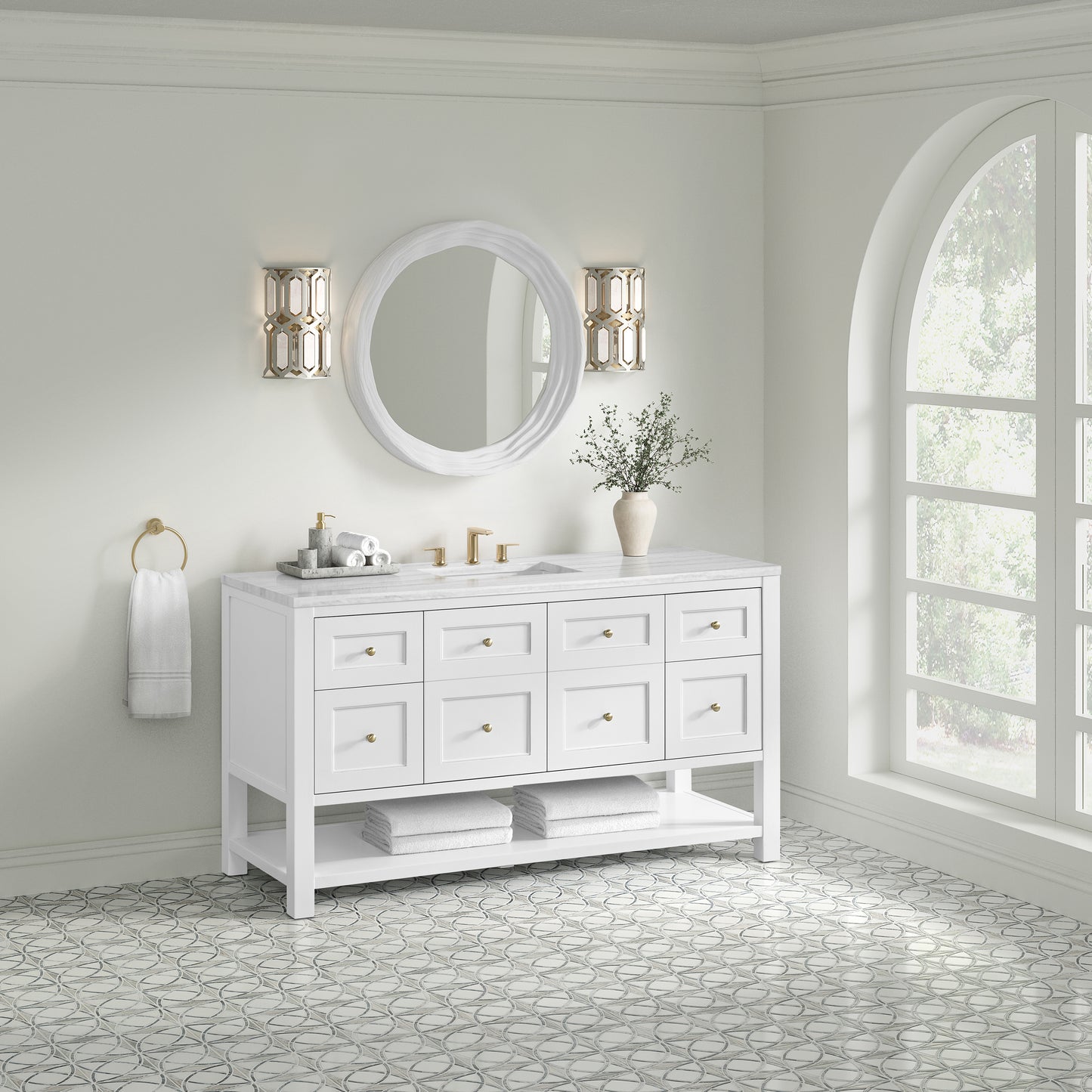 James Martin Vanities Breckenridge 60" Bright White Single Vanity With 3cm Arctic Fall Solid Surface Top