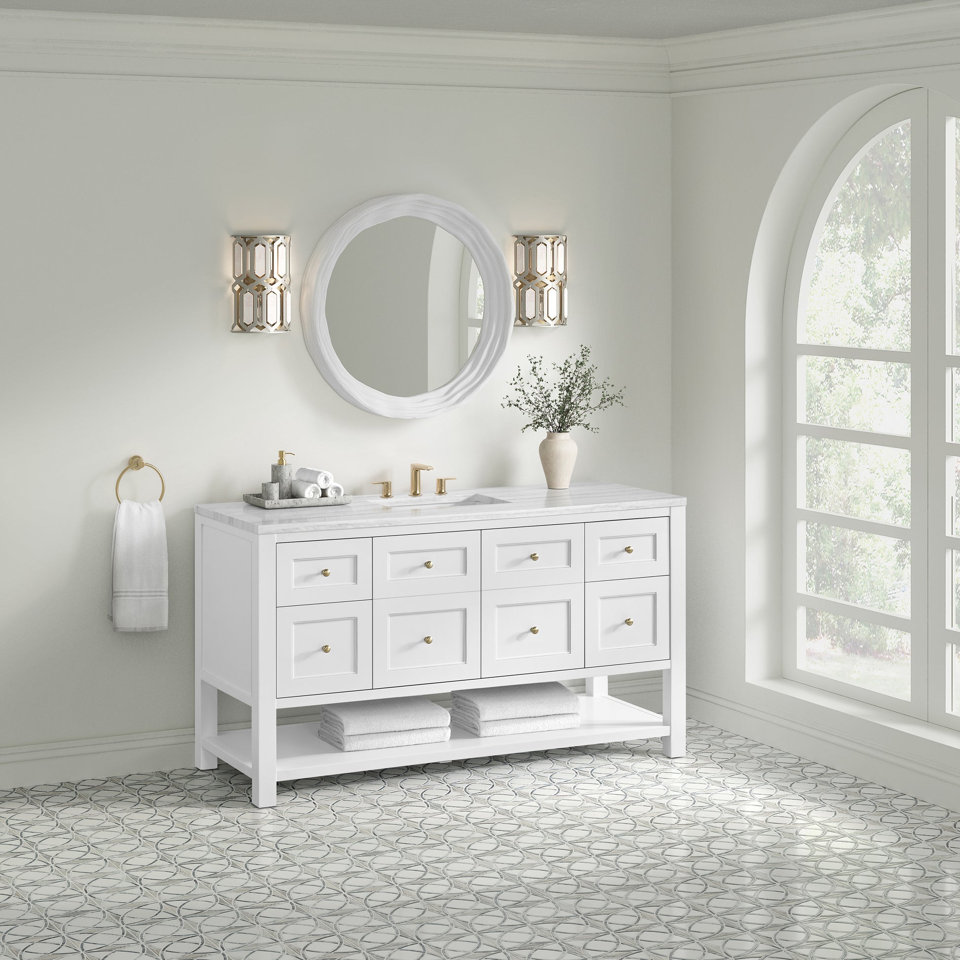 James Martin Vanities Breckenridge 60" Bright White Single Vanity With 3cm Arctic Fall Solid Surface Top
