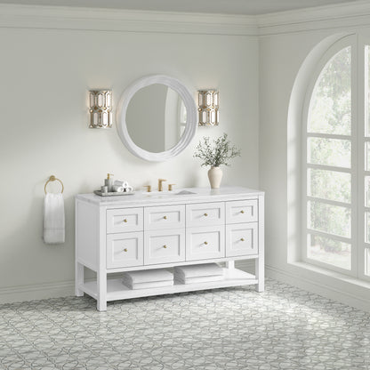James Martin Vanities Breckenridge 60" Bright White Single Vanity With 3cm Arctic Fall Solid Surface Top