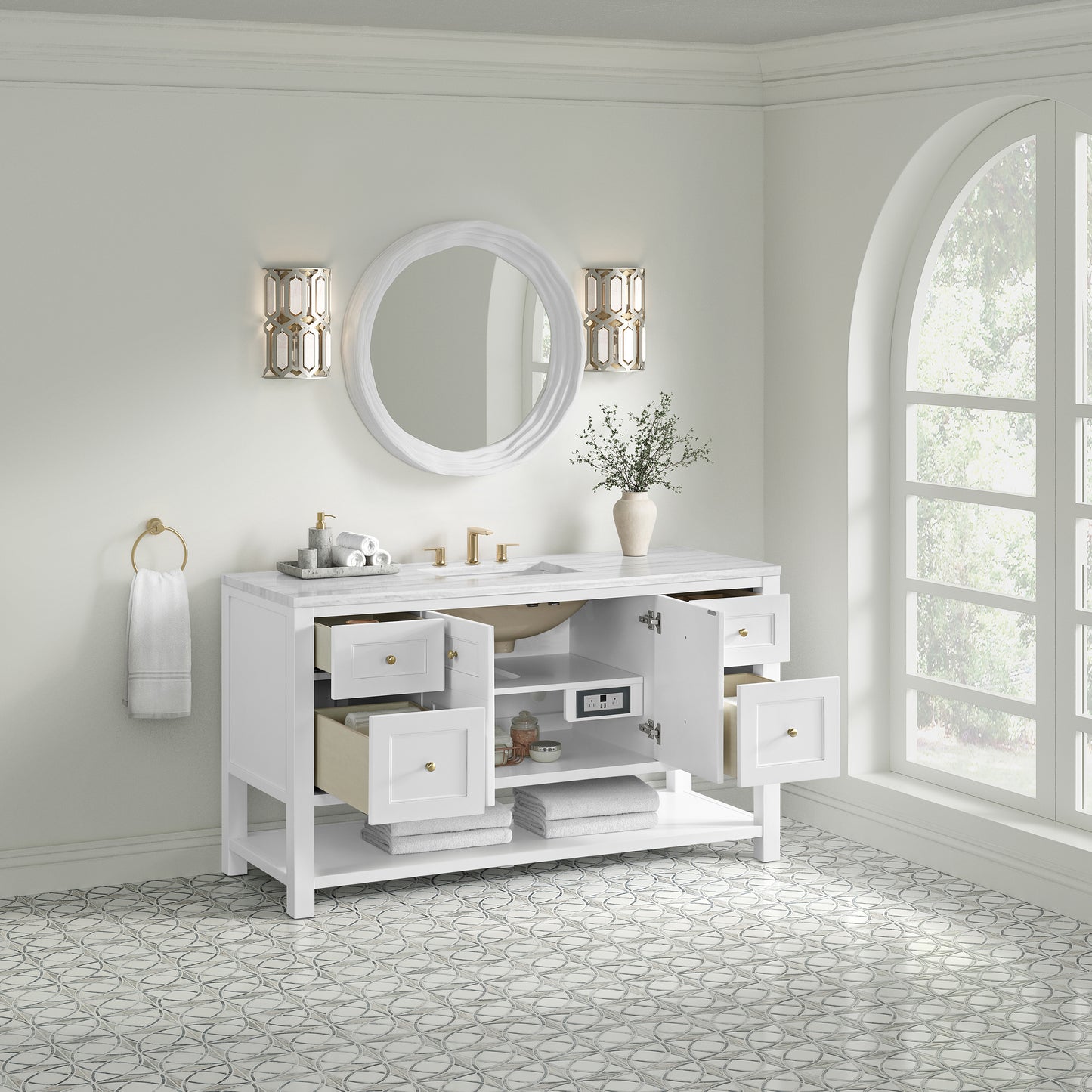 James Martin Vanities Breckenridge 60" Bright White Single Vanity With 3cm Arctic Fall Solid Surface Top
