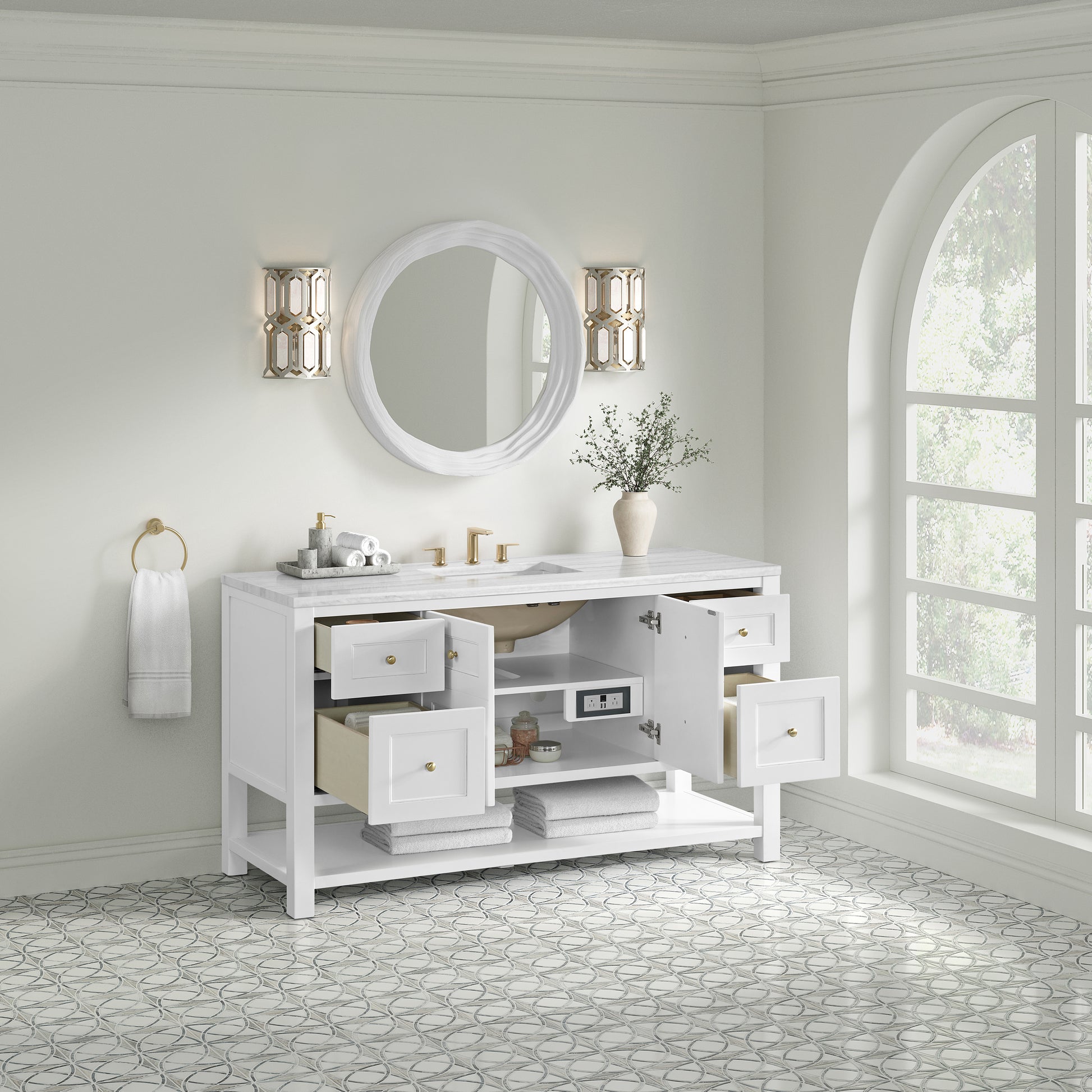 James Martin Vanities Breckenridge 60" Bright White Single Vanity With 3cm Arctic Fall Solid Surface Top