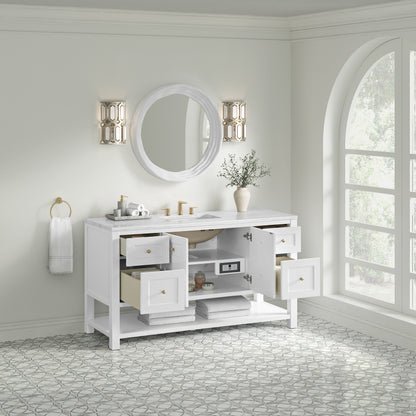 James Martin Vanities Breckenridge 60" Bright White Single Vanity With 3cm Arctic Fall Solid Surface Top