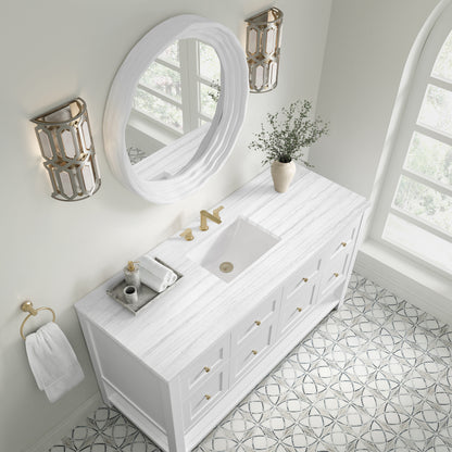 James Martin Vanities Breckenridge 60" Bright White Single Vanity With 3cm Arctic Fall Solid Surface Top