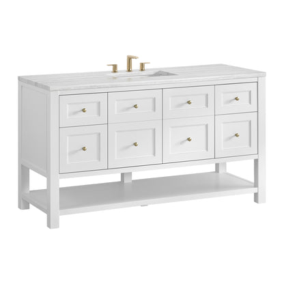 James Martin Vanities Breckenridge 60" Bright White Single Vanity With 3cm Arctic Fall Solid Surface Top
