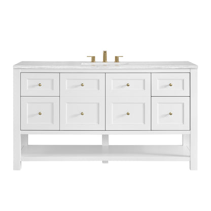James Martin Vanities Breckenridge 60" Bright White Single Vanity With 3cm Arctic Fall Solid Surface Top