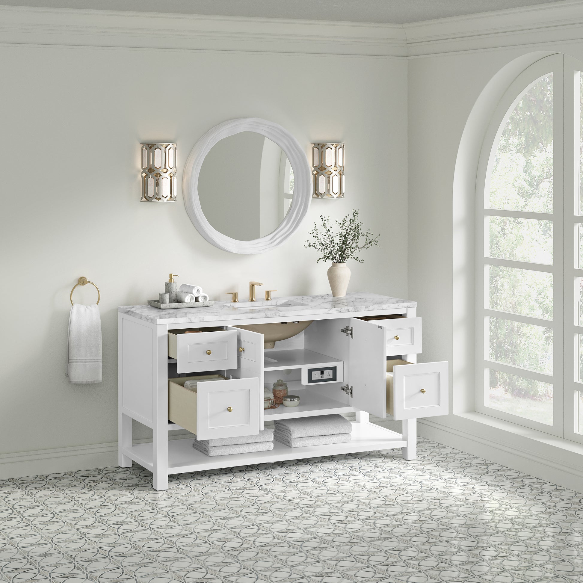 James Martin Vanities Breckenridge 60" Bright White Single Vanity With 3cm Carrara Marble Top