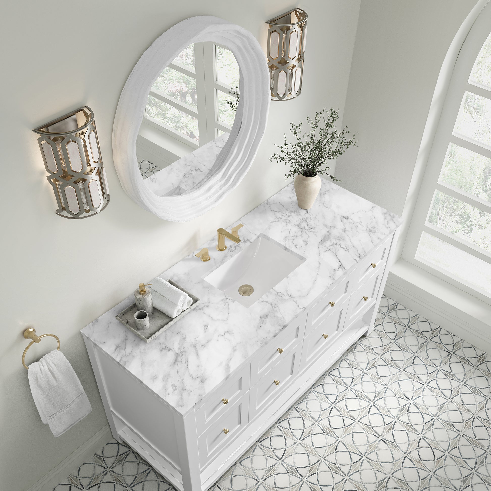 James Martin Vanities Breckenridge 60" Bright White Single Vanity With 3cm Carrara Marble Top